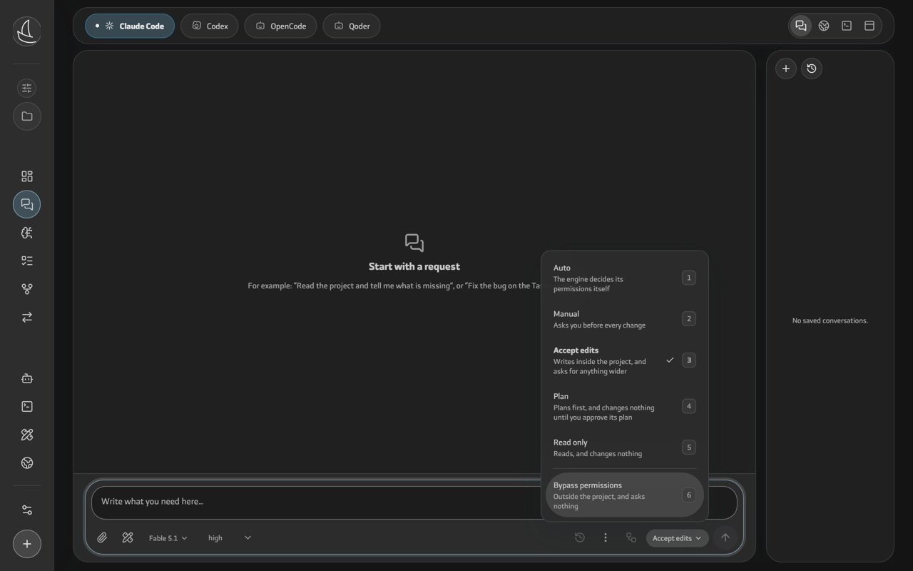 Noah's permission menu for Claude Code with six modes: Auto, Manual, Accept edits, Plan, Read only, Bypass permissions.